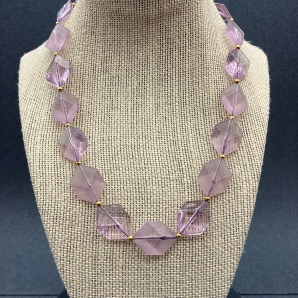 Translucent Purple Necklace Flat Cube Acrylic Gold Barrel Spacer Retro Barbie